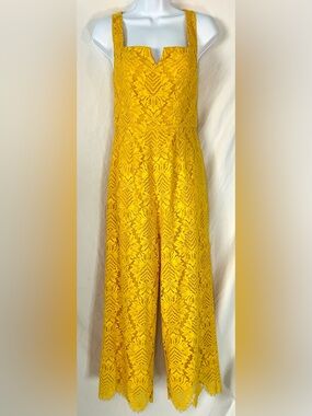 Trina Turk Mimosa Yellow Adventure Scalloped Lace Jumpsuit, Size S